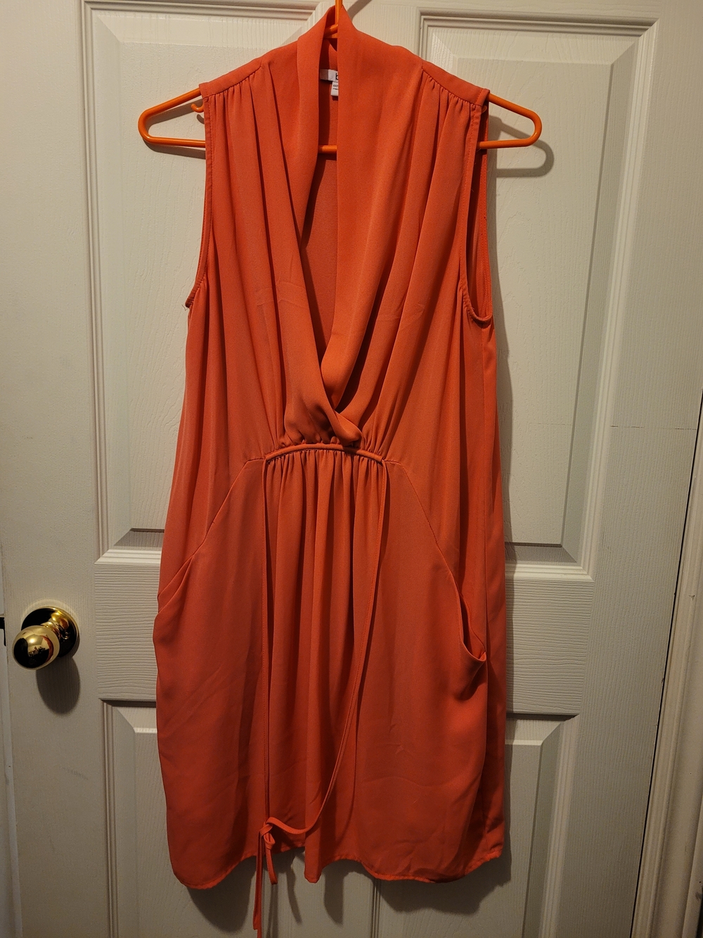 Bar III Coral Sleeveless Draped V-Neck Midi Dress